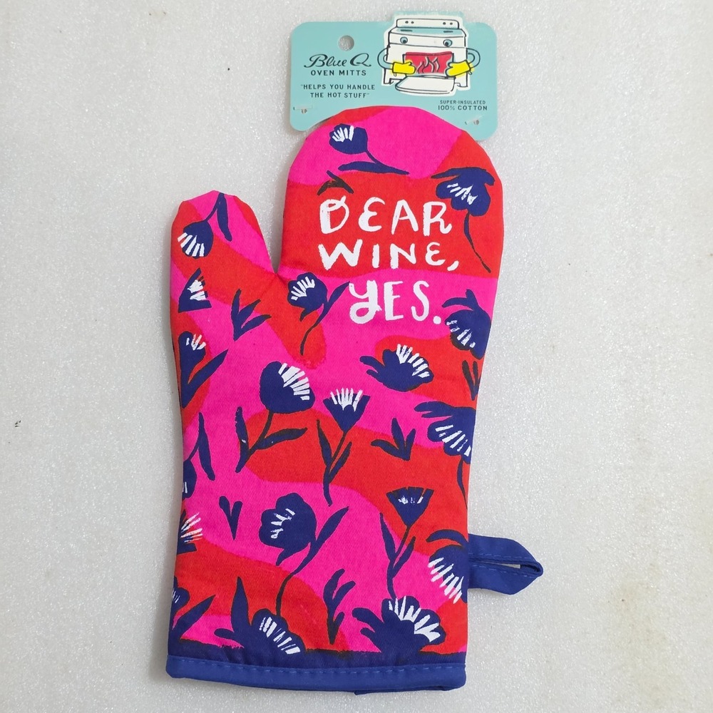 Blue Q Oven Mitt Dear Wine Yes Pink Red Blue Floral Cotton New WW138